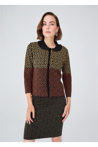 Peraluna Geometrik Desen Jakarlı Kısa Kadın Triko Etek Siyah Siyah