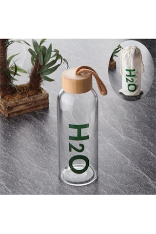 H2o Bambu Kapaklı Cam Matara Bez Kılıf Hediyeli 600 Ml Beyaz