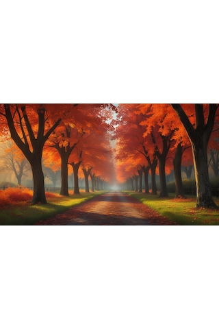Doğa Ve Manzara Yatay Sonbahar Ağaçlar Güneş Işığı 02 Çerçevesiz 90x60cm Pvc Tablo