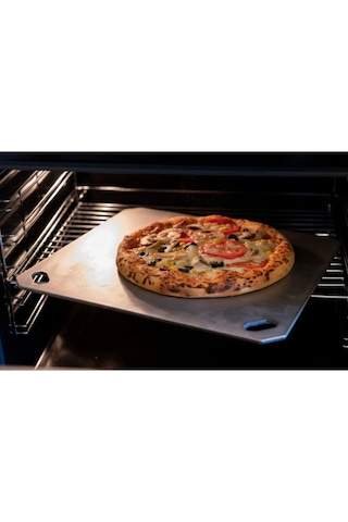 Gartner Pizza Çeliği - Pizza Taşı- Taş Fırın Lezzeti- 304 Paslanmaz Çelik - 36x33 Cm Gri