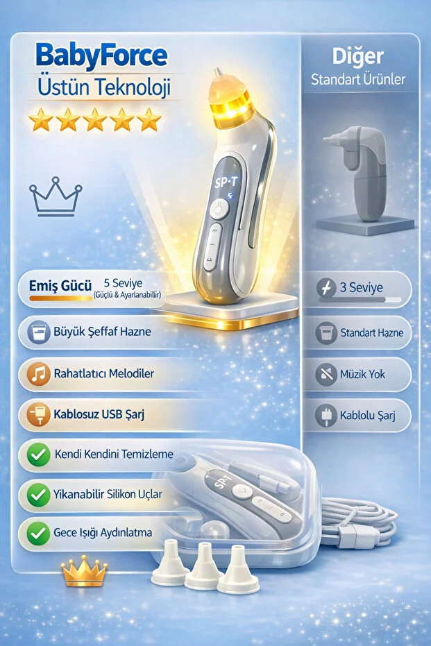 Babyforce H-031 Kendini Temizleyen Bebek Burun Aspiratörü 0-12 Yaş Işıklı Müzikli Şarjlı