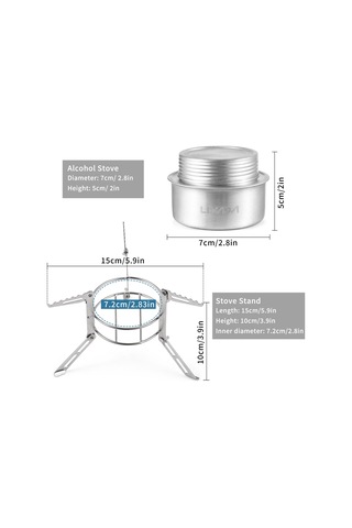 Yifomall Mini Kamp Çadır Ocağı - 100ml Alüminyum Alkol Yakıcı + Paslanmaz Çelik Katlanabilir Ayak, Taşınabilir Outdoor Hazırlık Gereci Gümüş