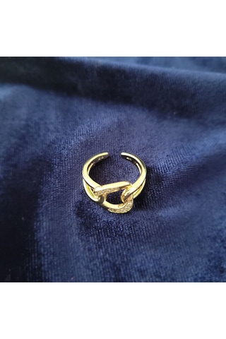 Taşlı Kalın Düğüm Kadın Çelik Yüzük Gold