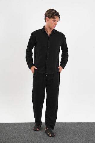 Flare Kışlık Baggy Pantolon Oversize Gömlek Alt Üst Takım %100 Pamuk Siyah