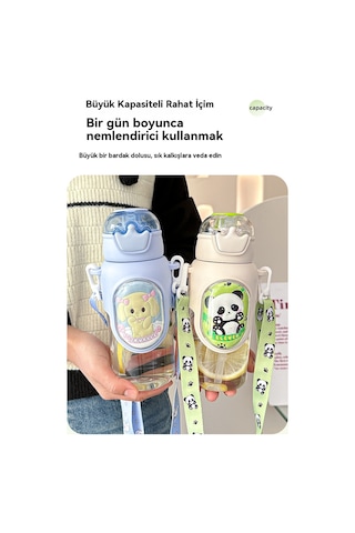 Çizgi Film Çocuk Mavi Pipetli Çift İçme Bardağı MAvi