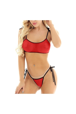 Fantazi Iç Giyim Seksi Sütyen String Takımı Fantezi Iç Çamaşırı Kırmızı