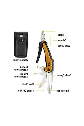 Erpillar Çok Fonksiyonlu Alet 9'u 1 Arada, X-large, Uzun Burun Pense, Tel Kesici, Bıçak, Şişe Açacağı, Tornavida, Testere Bıçağı, Keseli - Sarı 980045