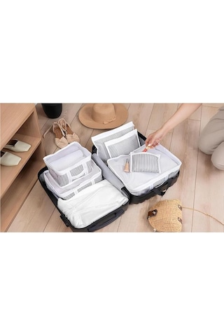 3 Set 6'lı Valiz Düzenleyici Set - Çizgili Gri