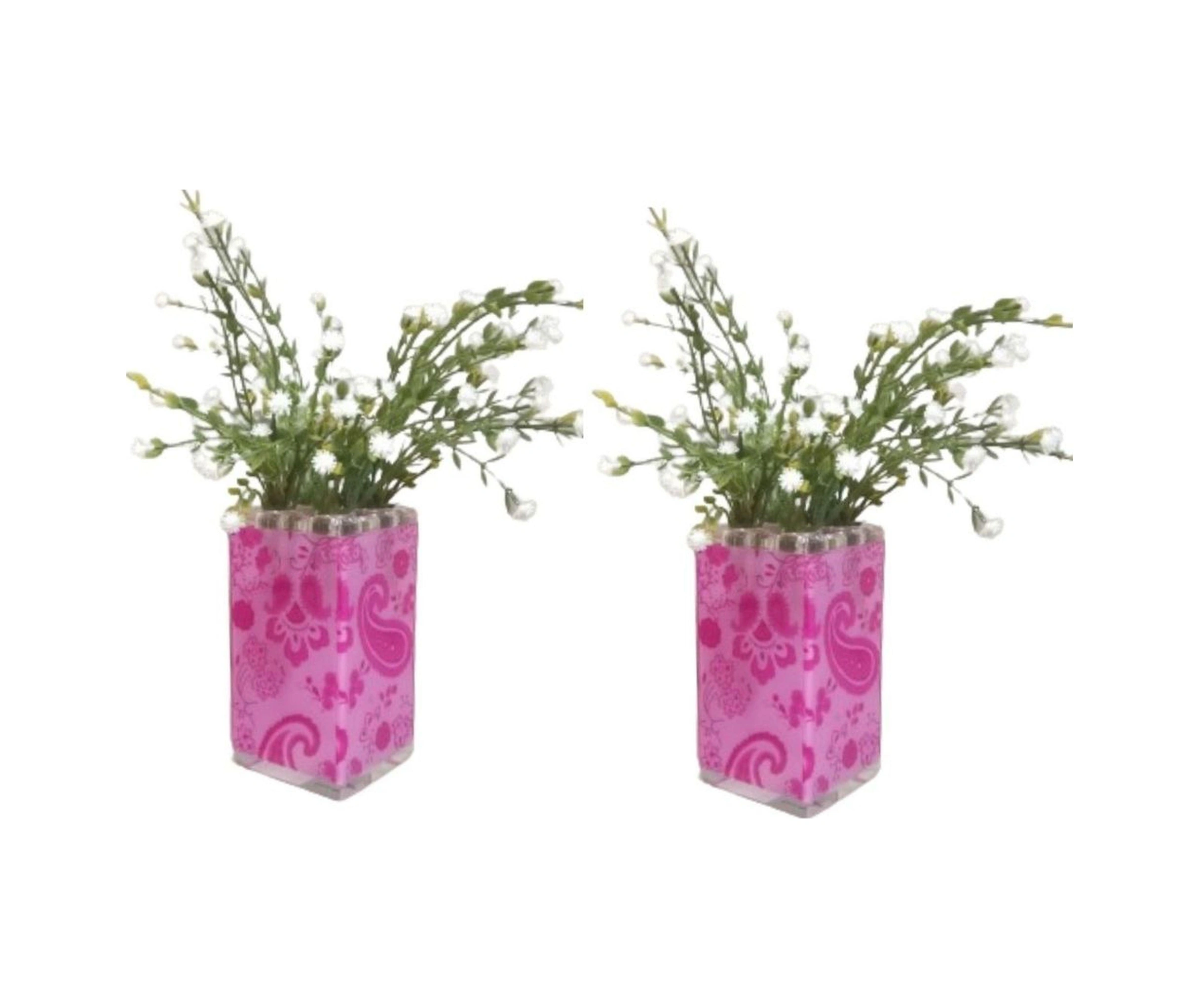 2 Adet Vazo Dahil,vazoda Çiçek,beyaz Yapay Çiçek,vazo Dekoratif Pembe 7x7x17cm Çok Renkli