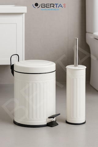 Vintage Banyo Seti Beyaz Çöp Kovası 5lt Tuvalet Fırçası Lüks Model - Mini Boy Çöp Poşeti Hediyelidir Beyaz