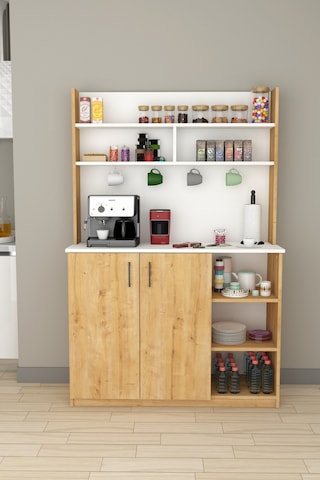 Asra Trend Kahve Köşesi KAHVE02 %100 MDF Çok Amaçlı Mutfak Dolabı Beyaz - Safir Meşe