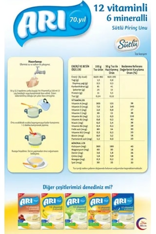 Arı 12 Vitaminli 6 Mineralli Sütlü 6+ Ay Pirinç Unu 250 G