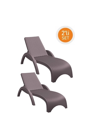 Omnipazar Trk-860 Siesta Fiji Rattan Desenli Ayarlanabilir Lüks Şezlong Kahverengi 2'li Set Kahverengi