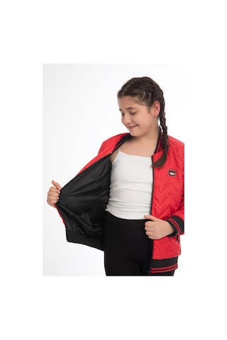 Kız Çocuk Kırmızı Kolej Yaka İçi Astarlı Su Ve Rüzgar Geçirmez Fermuarlı Cep Mont Kırmızı