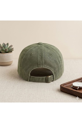 Bk Gift Kişiye Özel İsim Nakışlı Vintage Haki Beyzbol Şapkası Unisex Eskitme Kumaş Metal Tokalı