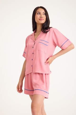 Amarelle Dream Pembe Viskon Kısa Kollu Şortlu Önden Düğmeli Pijama Takım Pembe
