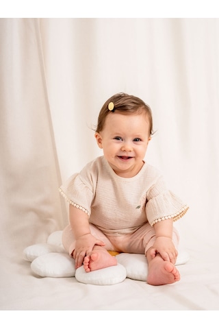 Kd53403 Şile Bezi Nakışlı Bluz & Pantolon Takım 6-36 Ay Somon