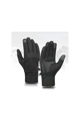 Jialan Kış Su Geçirmez Erkek Eldivenleri Rüzgar Geçirmez Spor Siyah