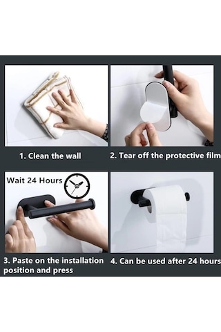 Kendinden Yapışkanlı Tuvalet Kağıtlığı Mat Siyah Modern Banyo Rulo Askısı Çokrenkli