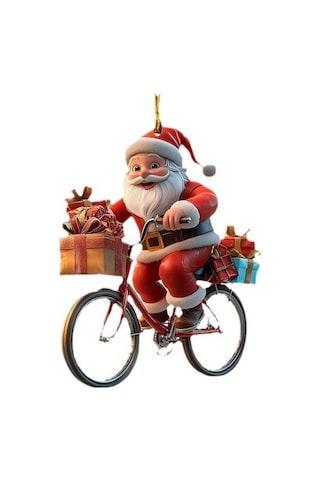 Geeksen Kahverengi Akrelik Noel Ağaç Dekorasyonu - Bisikletle Hediye Veren Noel Baba Figürü, Kolay Asma, Renk Tutarlı, Çok Amaçlı Kullanım