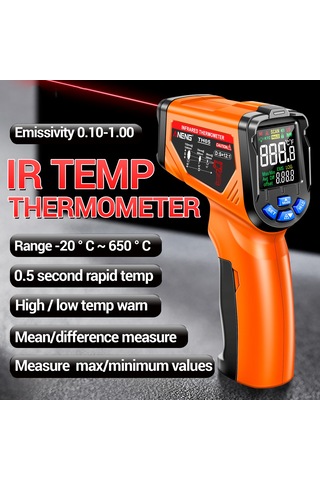 Youmex Aneng Th05 Endüstriyel Enstrüman: Kızılötesi Lazer Sensörlü, -20 C 650 C Hızlı Ölçüm, Kesintisiz Ekran, Turuncu Pil Dahil Değil
