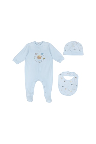 Chicco Kız Bebek Tulum, Şapka Ve Önlük Hediye Seti 09102093000000 000021 Mavi