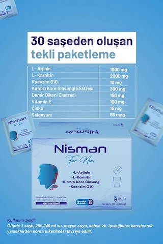 Nisman L-arjinin, L-karnitin, Kırmızı Kore Ginsengi Ve Koenzim Q10 Içeren Takviye Edici Gıda