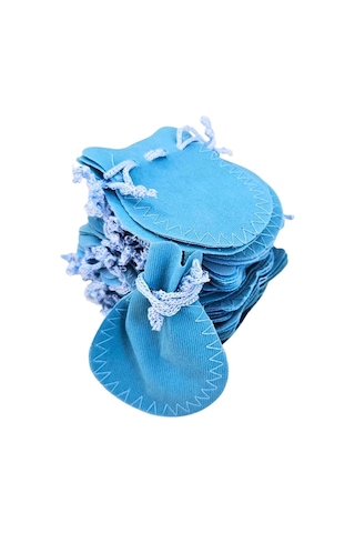 Kadife Kese Açık Mavi 100 Adet 6x8 Boy Takı, Altın Kesesi İpli & Büzgülü