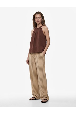 Koton Viskon Rayon Kumaş Kolsuz Büzgülü Halter Yaka Bluz Kahverengi 6sak60292pw Kahve