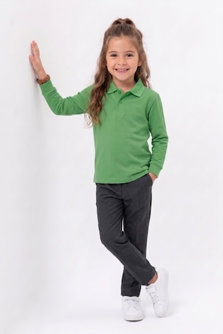 Nacar Store Unisex Çocuk Uzun Kollu Polo Yaka Lakost Okul Tişörtü Fıstık Yeşil