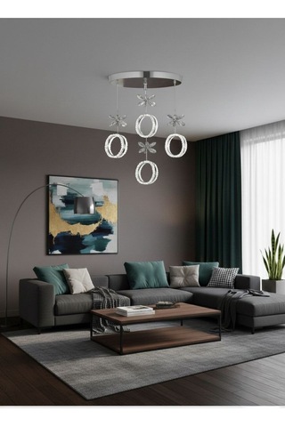 Zero Model 5"li Kristal Taşlı Gümüş 3 Renk Modu Ledli Salon Mutfak Oturma Odası Sarkıt Led Avize Metalik