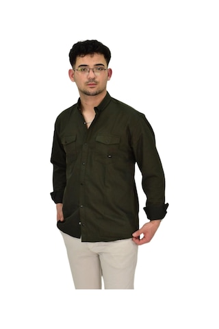 Erkek Spor Likralı Gömlek Bgl-st04343 Yeşil