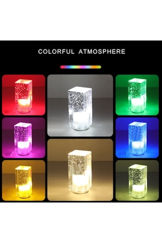 Kare Led Renkli Kristal Çubuk Masa Lambası For Purple Light Mor Bej