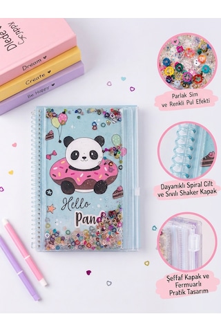 A5 Spiralli Defter 48 Yaprak Çizgili Simli Şeffaf Kapaklı Kedi Desenli Not Defteri Çok Renkli