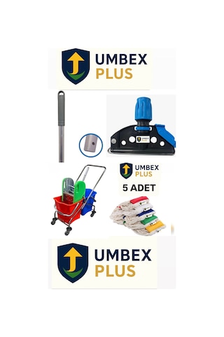 Umbex Çift Kovalı Paspas Krom Çelik Presli Temizlik Arabası Temizlik Seti Islak Mop Setli Mop Setlı