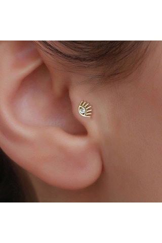 14 Ayar Altın Kirpik Göz Tragus Piercing Sarı
