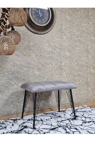 Zafir Metal Siyah Tel Ayaklı 60 Cm Puf Bench - Puf - Bench - Oturak - Mutfak Oturağı - Antre Oturağı Gri