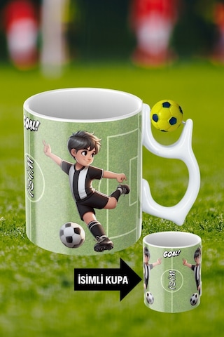 Sarı Lacivert Futbol Toplu Siyah Beyaz Forma Oyunculu Taraftar İsimli Baskılı Kupa Bardak Beyaz