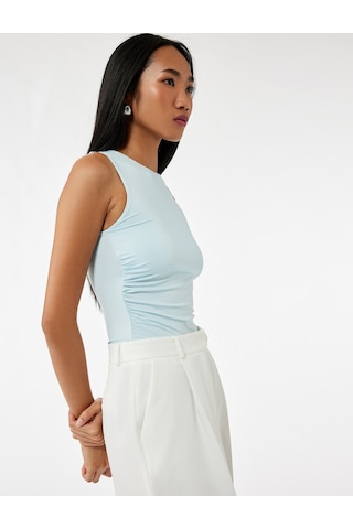 Koton Slim Fit Bisiklet Yaka Drapeli Kolsuz Tişört Mavi 5sak10751ek Mavi
