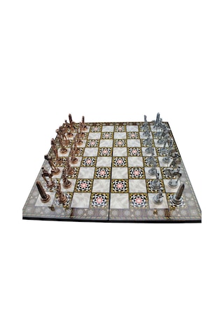 Metal Mısır Satranç Takımı Antik Ve Sedef Desenli Mdf Ahşap Satra