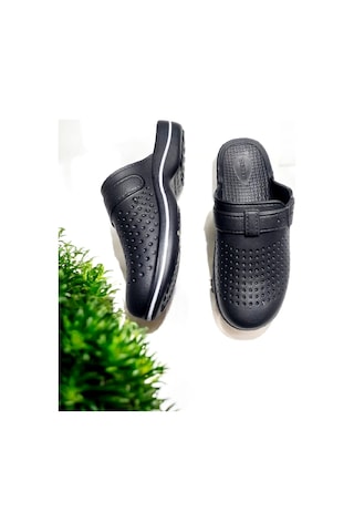 Eva Hafif Beyaz Şerit Detaylı Islak Zemin Ev Ve Dışarı Terliği Siyah