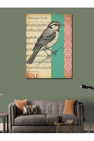 Kanvas Tablo Müzik Notaları Ve Kuş Motifi 70cmx100cm