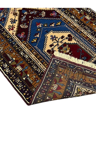 El Dokuma Sıfır Yahyalı Halısı 110x187 Kemerli Model Kök Boya %100 Yün Halı Lacivert