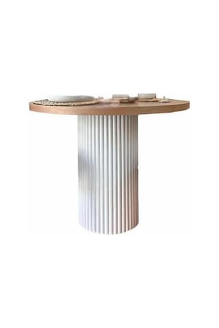 Arya Yuvarlak Ahşap Bohem Masa 90x90 Beyaz - Naturel