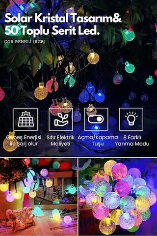 Sonx 10 Metre 50 Top Güneş Enerjili Solar Led Işık Dekoratif Rgb Standart