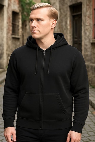 Siyah Kapşonlu Fermuarlı Sweatshirt Siyah