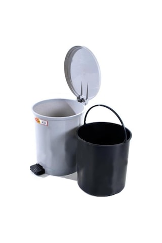 Omnipazar Sy-4231 Gri Pedallı Yuvarlak Çöp Kovası İç Kovalı 15 Litre Gri
