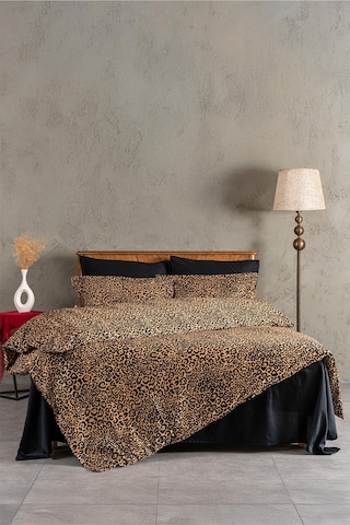 Soley Panthera %100 Pamuk King Size Saten Nevresim Takımı Kahverengi