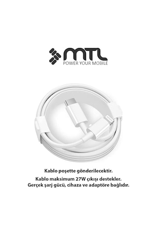 27w Usb To Lightning Hızlı Şarj Ve Data Kablosu Beyaz Mt2601