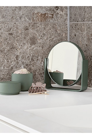 Ume Masa Aynası 19 Cm Çift Taraflı 5x Büyütmeli Alüminyum Çerçeve Yeşil